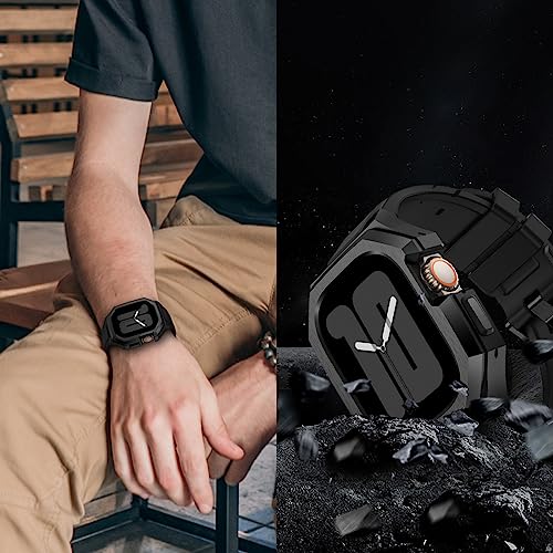Image of Luxury Metal Case with Band Compatible for Apple Watch 44mm 45mm 46mm 49mm,Men Rugged Protective Bumper Cover with Soft Silicone Strap for iWatch Series 11 /10 /9 /8 /7 /6 /SE3 /SE2 /SE /5 /4 and Ultra 3 /2 /1 49mm