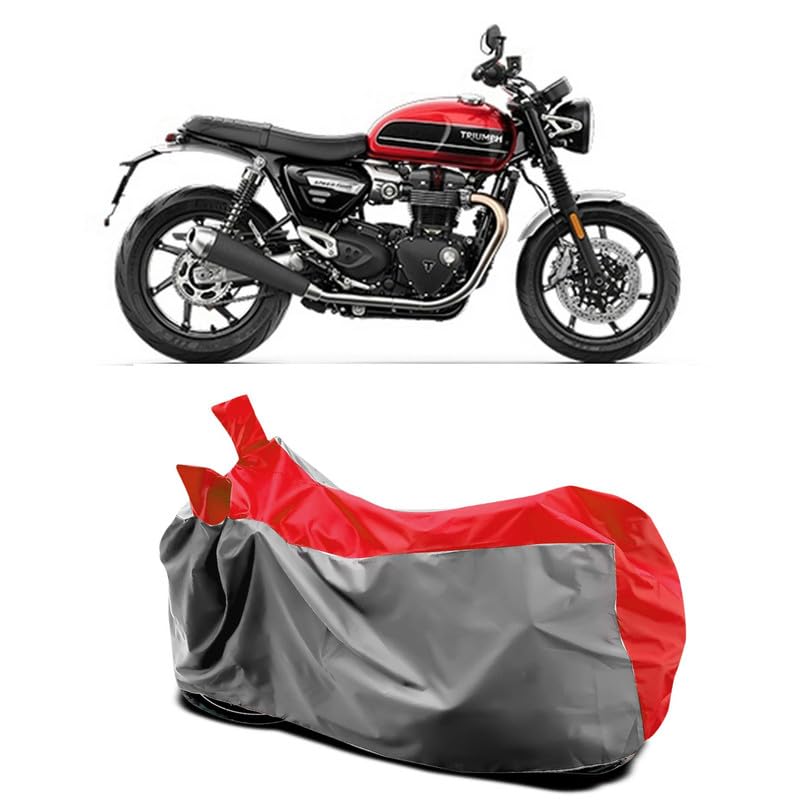 Image of DUFFEL-Two Wheeler Bike Body Cover Compatible for Triumph Speed Twin Heat Protectio /UV-Rays /Birds Dropping /DustProof /Waterproof All Variants [Gray Red]