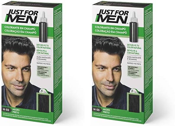 Just For Men Colorante en Gel, Tinte Pelo Hombre Negro, Cubre Solo Las Canas, Restaurando El Color Original Para Una Apariencia Natural - H55 (Paquete de 2)