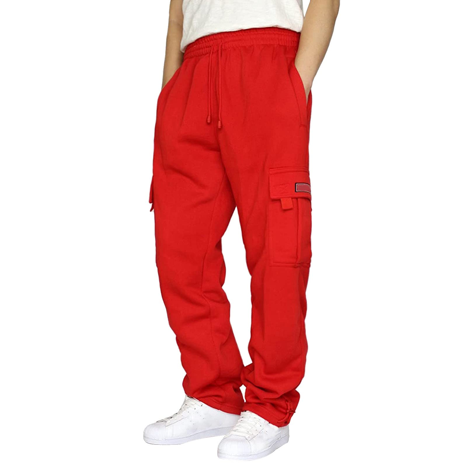 Baggy Cargo Sweatpants for Men Plus Size Drawstring Waist Joggers with Pockets Open Bottom Athletic Sweat Pants