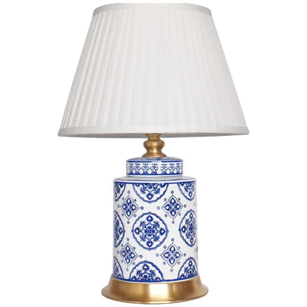 SANBDDLYY Chinoiserie Blue and White Ceramic Table Lamp - Classic Handcrafted Porcelain Nightstand for Bedroom, Living Room, Office, and College