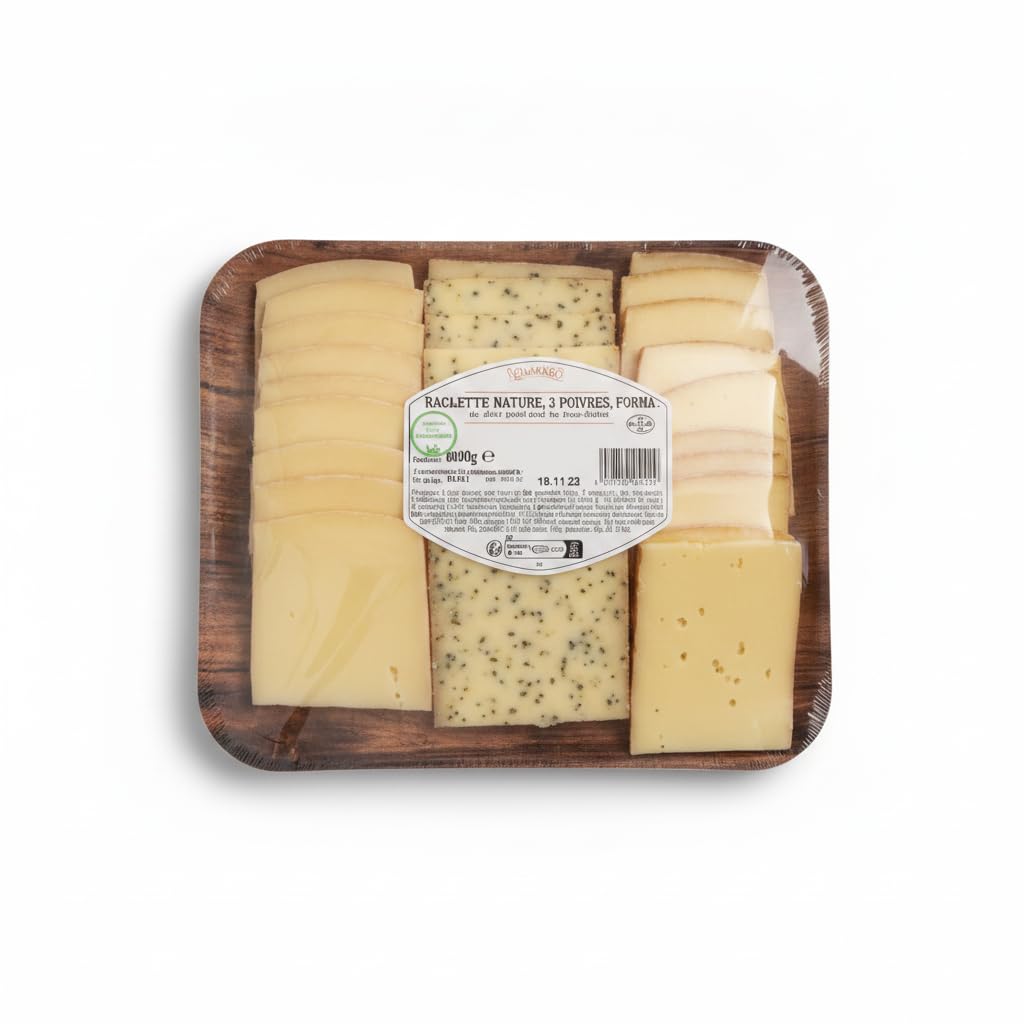 Surtido de Queso Raclette Francés 800g - Pack 3 Sabores: Natural, 3 Pimientas y Ahumado - Lonchas Listas para Fundir - Queso de Pasta Prensada - NEXU