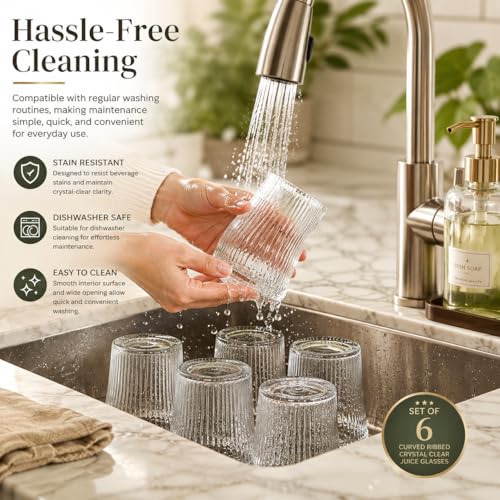 Image of bellemax 300ML Juice and Water Glass Stylish Crystal Highball Drinking Glasses, Medium Size Tumbler Glasses for Juice, Water, Milk, lassi, Cocktails and Sharbat (Set of 6)
