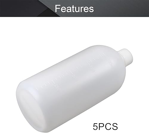 Miniatura 3 de Othmro 5 botellas de polietileno de 33.8 fl oz/33.82 onzas, botella cilíndrica de reactivo químico de laboratorio, botella de reactivo de
