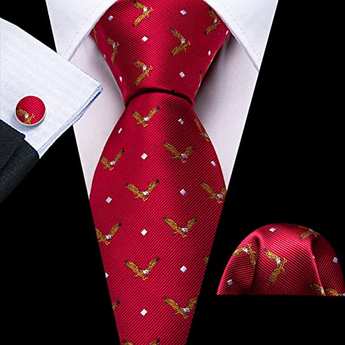 Image of Barry.Wang Fun Animal Ties for Men Designer Handkerchief Cufflink WOVEN Casual Necktie Set Festival