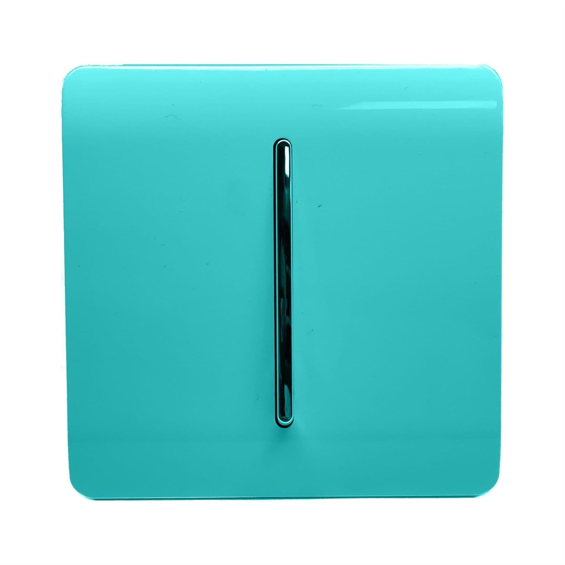 Trendi Switch Fan Isolator 10A Triple Pole Chrome Rocker Switch in Bright Teal