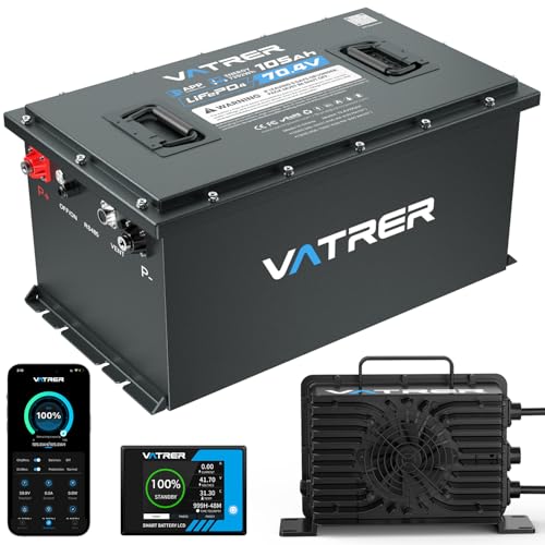 VATRER POWER 72V (70.4V) 105Ah Lithium Golf Cart Battery, Built-in 200A BMS, with Touch Monitor & APP, 2C Discharge, Max 14.08kW Power Output, 4000+ Cycles LiFePO4 Battery, Perfect for Golf Carts