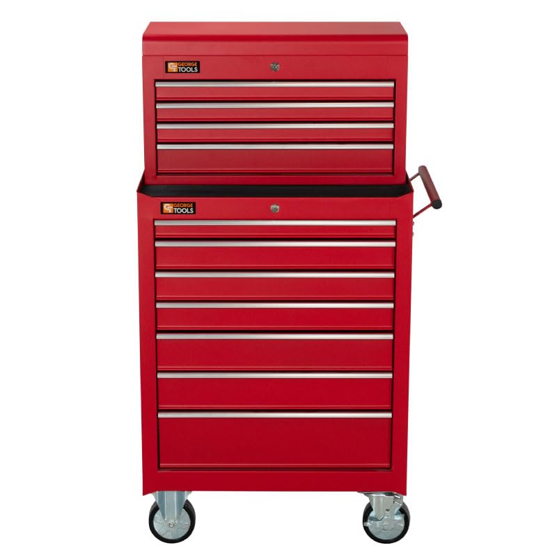 George Tools Werkstattwagen inkl. Koffer - Werkzeugkasten mit 11 Schubladen - Mobiler Werkzeug-Wagen ohne Werkzeug - Rollwagen zur Werkzeugaufbewahrung mit Schloss - Rot – Bild 4
