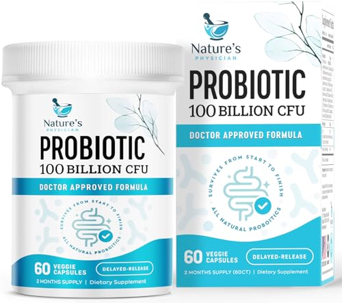 Natures Physician Probiotics - 100 Billion CFU Per Capsule - 16 Strains + Prebiotics - Best Probiotic Supplement for Women & Men - Supports Immune Digestive Health Constipation & Gas - 60 Capsules