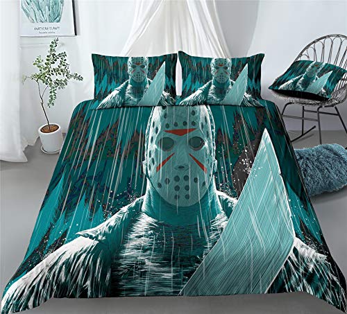 Earendel Juego De Ropa De Cama Clásico Película Terror Fundas Nórdicas Halloween Asesino Horrible Oscuro Juego 3/4PCS Fundas De Edredón Nórdico/Almohada/Sábanas (3,Cama 80/90(140×210cm)-3PCS)