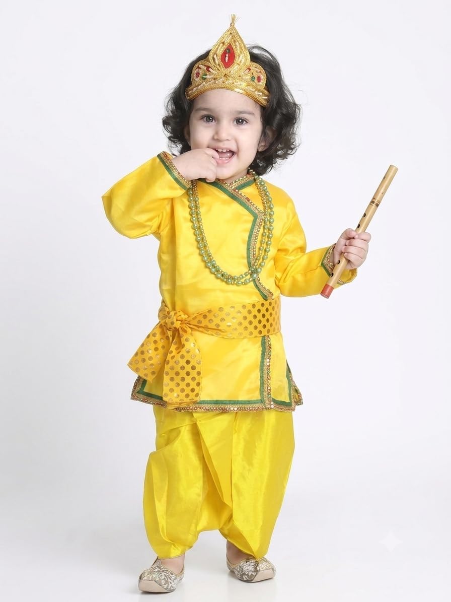 Krishna Dress for Baby Boys & Girls | White Janmashtami Ethnic Costume Set with Dhoti, Kurta & Headband | Traditional Fancy Dress for Kids (1?5 Years)