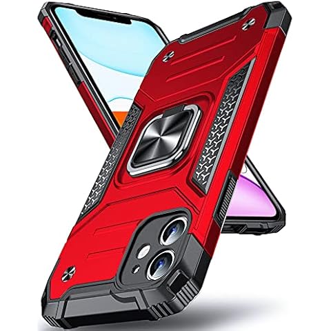 DASFOND Designed for iPhone 11 Case, Military Grade Shockproof Protective Phone Case Cover with Enhanced Metal Ring Kickstand [Support Magnet Mount] for iPhone 11 6.1 inch, Red Cover