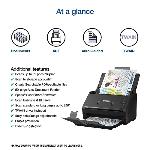 Epson Workforce ES-400 II Color Duplex Desktop Document Scanner for PC and Mac, with Auto Document Feeder (ADF) and Image Adjustment Tools, ES-400 II