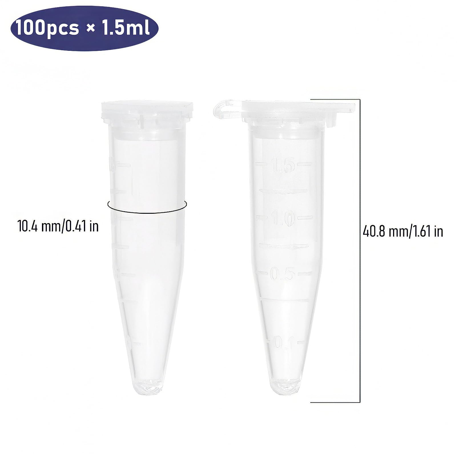 parte inferior punta claro plástico tubos de ensayo Tubos de centrífuga de 1,5 ml Pack de 100