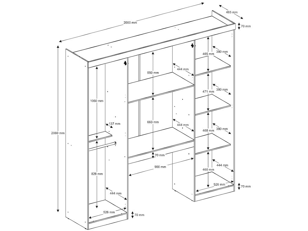 Vente-unique Pont de lit Antero - 6 Portes - avec armoires et rangements - L.200 cm - Blanc