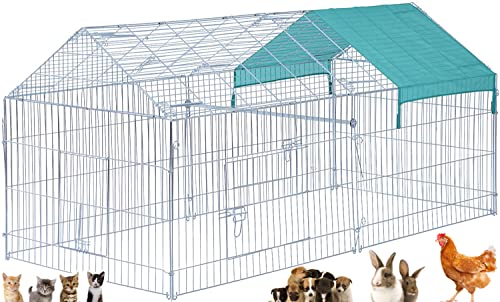 Large NO Rust !! Steel Galvanized Chicken Coop, Chicken Run Outdoor Walk-in Poultry Cage Duck Coop Chicken Pen Pet Playpen w/Door & Cover Rabbit Enclosure for Backyard Farm