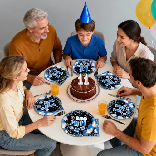 Image of Qyeahkj 100 Pcs 11th Birthday Decorations for Boys Official Teen Supplies Plate Napkin Forks Set Disposable Blue 11th Birthday Tableware Paper Plates Dinnerware for Kids Teenager Favors Serve 25