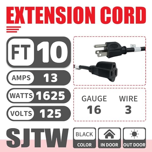 Image of EP 10FT Outdoor Extension Cord, 16 /3 SJTW Heavy Duty Black 2PK, ETL Listed