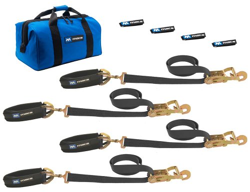 Mac's Tie-Downs 511618 Black Pro Pack with 8' x 2" Ratchet Straps, and 24" Axle Straps and Fleece Sleeves Mac's Tie-Downs 511618 Black Pro Pack with 8' x 2" Ratchet Straps, and 24" Axle Straps and Fleece Sleeves