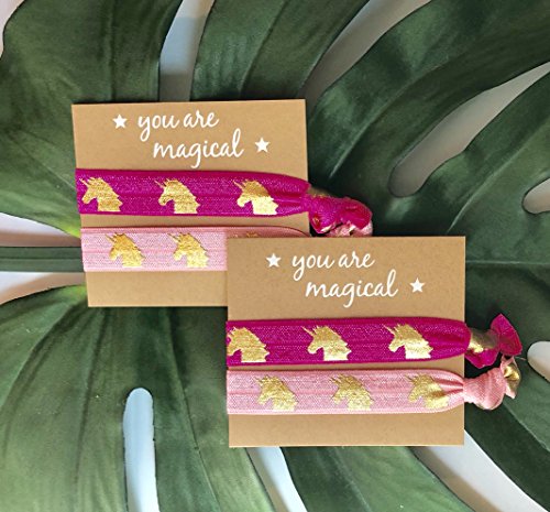 Handmade Pink Unicorn Hair Ties - 24 Party Favors (48 Hair Ties) for Kids, Girls, and Adults