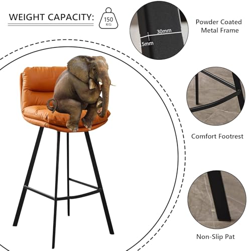 Tabouret de bar moderne en cuir orange 26 30 pouces pour pub