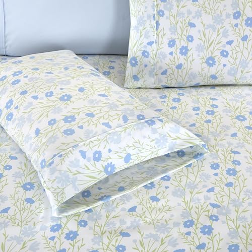 Elegant Comfort Softest and Coziest 6-Piece Sheet Set - 1500 Premium Hotel Quality Microfiber - Deep Pocket, Wrinkle Resistant 6-Piece Floral Bed Sheet Set, King, Laurel Blue