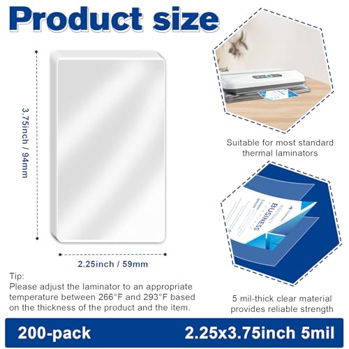 Image of 200 Pack 5mil 2.3x3.7in Thermal Laminating Pouches Badge Laminate Pouches Clear Laminated Luggage Tags Printable Laminator Pouches for Business Permits Cards Hold 2x3.5 in Business Card