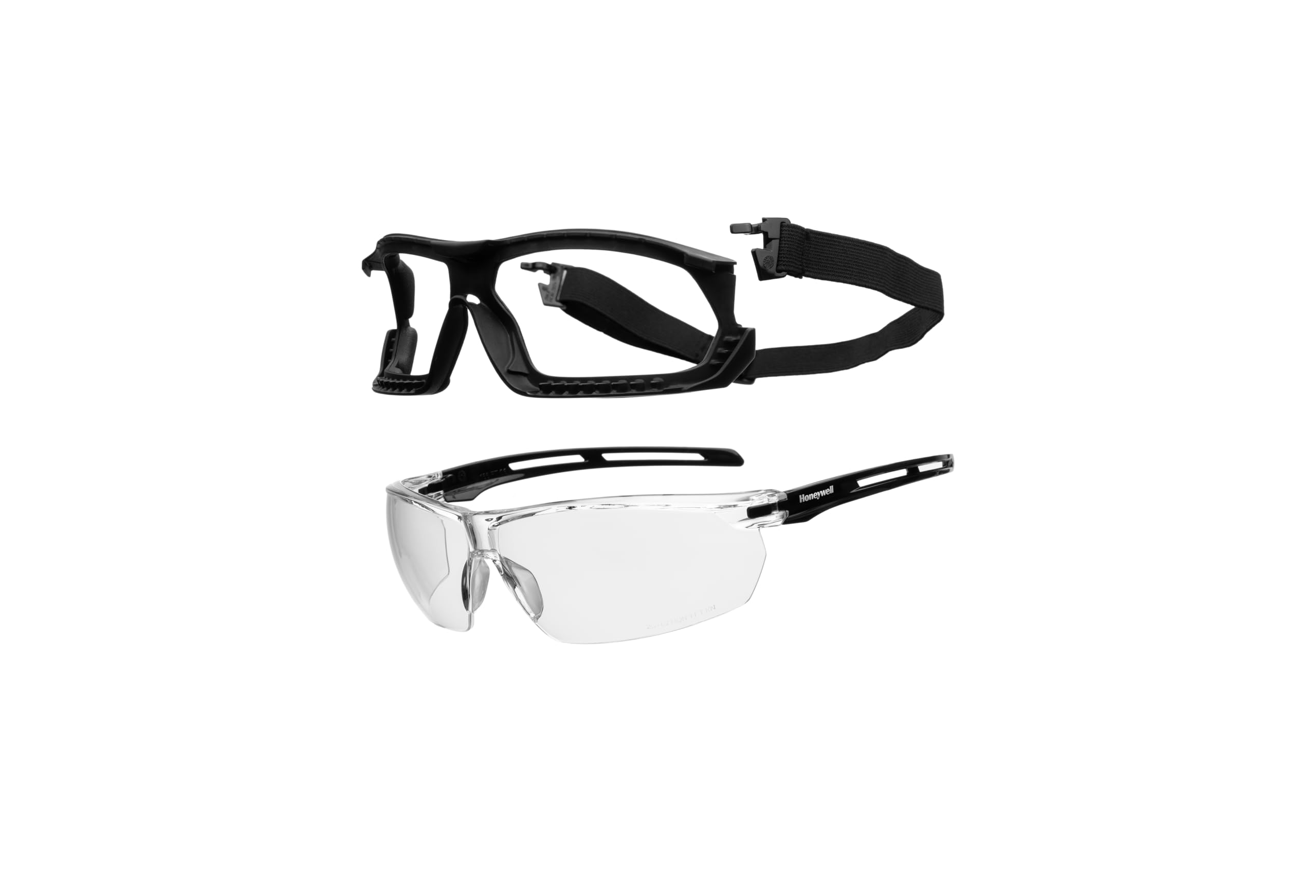 Honeywell Gafas selladas Tirade™ con revestimiento resistente a la niebla ShieldPlus®, adecuadas para petróleo y gas, de patilla negra brillante, lente transparente, 1036830 (1 pieza