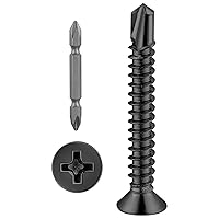 Vista 1 de Wensilon（250pcs）#8×1-1/4”for Sheet Metal Self-Tapping Screws 410 Black Stainless Steel Flat Head High-Strength Quick self-Drilling Screws