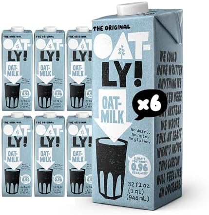 Oatly Original Oatmilk - Shelf-Stable, Creamy, Dairy-Free, Plant-Based Milk for Cereal, Smoothies, Baking & More (32 oz, 6-pack)