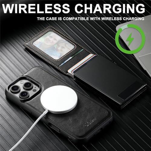 Étui Samsung Galaxy S25 Noir à motif de cire à l'huile avec portefeuille magnétique amovible - 6