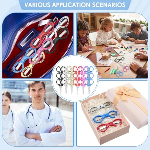 Lothee 100 Pcs Mini Folding Scissors Small Travel Foldable Scissors Stainless Steel Portable Cutter Anti Rust Bulk Multipurpose Glasses Shaped Cutter for Craft Sewing Nurse School Office - Image 6