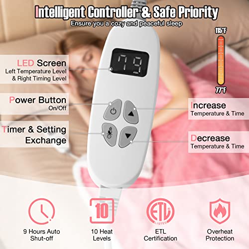 Petsite Electric Heated Blanket Throw, 60'' X 50'' Reversible Sherpa Fleece Blanket W/10 Heat Settings, 9 Hours Auto Shut-Off, Overheat Protection, Machine Washable #TOP3