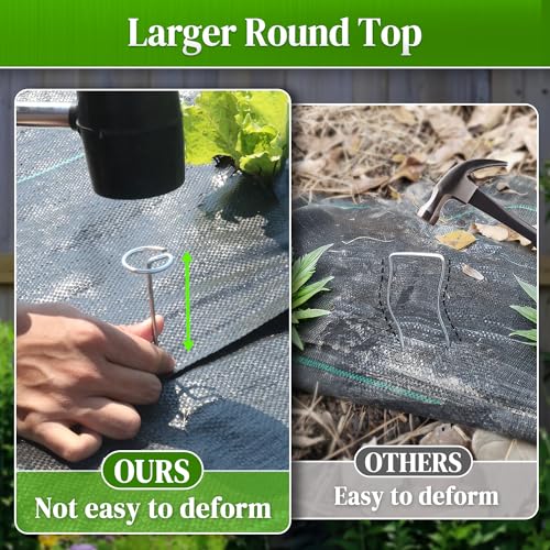 Quibbay 200 Pcs Circle Top Landscape Staples, 11 Gauge Landscape Fabric Pins, 6 Inch Garden Stake for Landscaping, Galvanized Landscape Fabric Stakes, Heavy Duty Ground Stakes for Lawn Weed Barrier — view 4