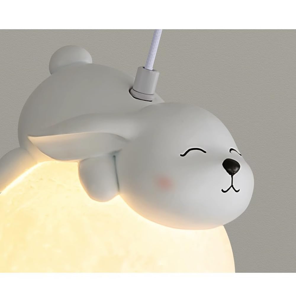 LEOSHI Lampe suspendue en forme de lune 3D pour chambre d'enfant, à intensité variable, en forme d'animal, de dessin animé, de planète, en résine, petite boule de lait blanche mignonne, lustre pour
