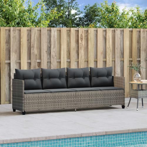 Faroom Sofá 3 Plazas de Ratán, Sofas de Terraza, Sofá Patio 3 Plazas, Conjunto Terraza Muebles Jardín Exterior Resistente a la Intemperie Gris y Gris Oscuro