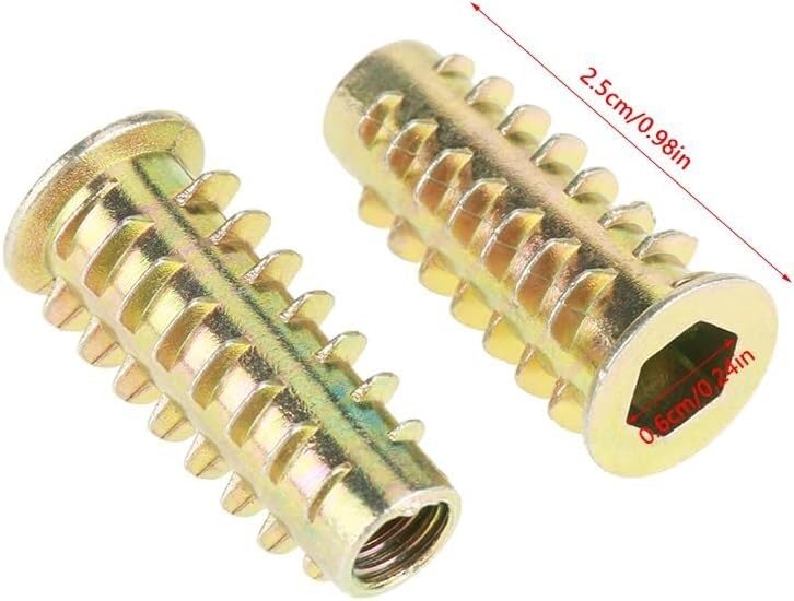 Tools Compatible with Zinc Alloy Hex Nut, M6x25mm Nuts Type Threaded Hex Drive Head Zinc Alloy Wire Furniture Hex Socket Screw for Wood Insert, Thread Locking Inserts