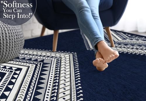 Image of BSB HOME Designer Superfine Chenille Carpet | 500 GSM Velvet Carpet /Area Rug /Durries with Fine Gold Yarn for Living Room, Bedroom, Runner| 122 x 183 cm or 4x6 ft, Blue