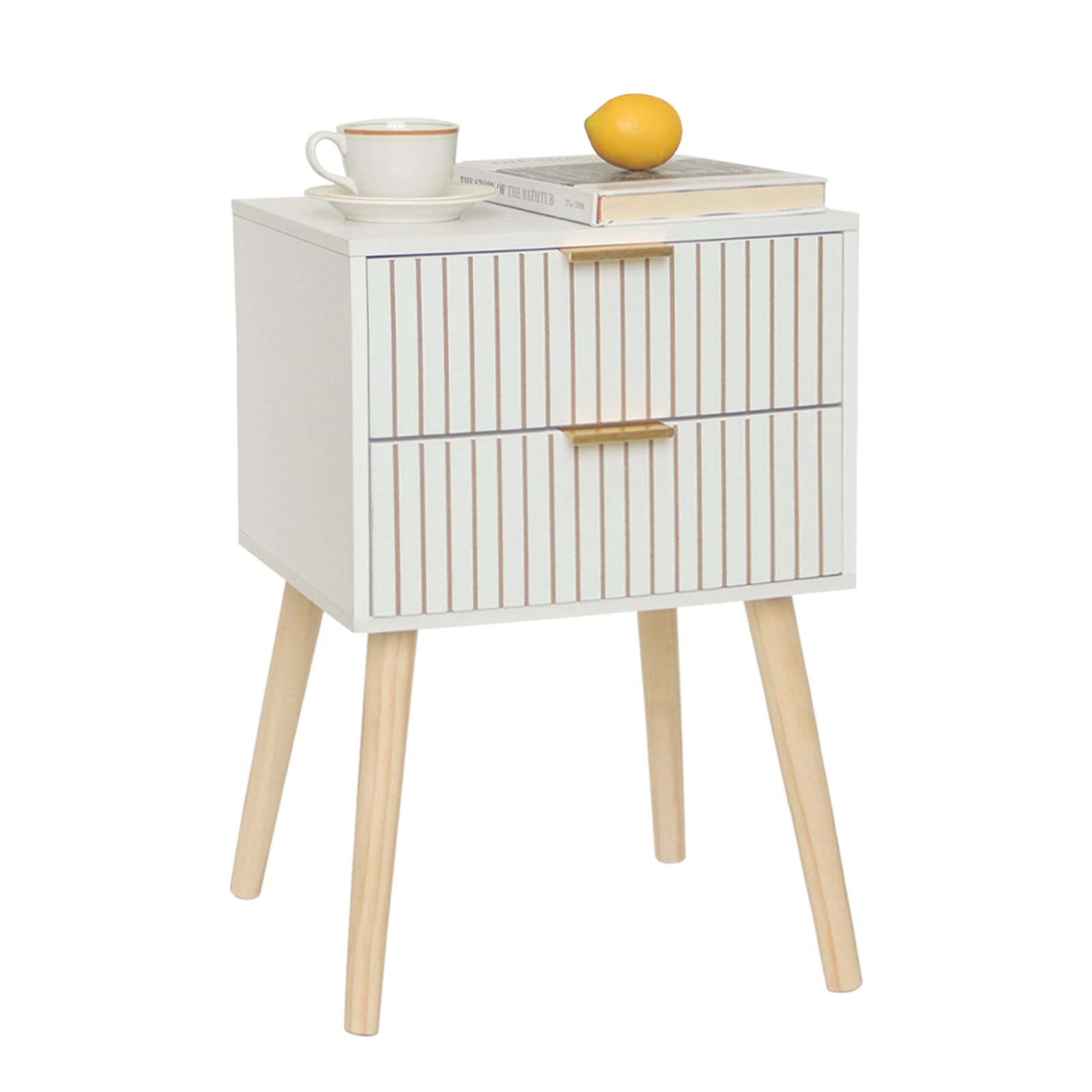 MaxSmeo White Nightstand, Modern Bedside Table with 2 Drawers, Wood Side End Table with Storage for Small Space, Bedroom, Living Room, White