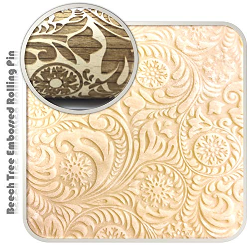 Paisley Embossed Rolling Pin - 5 Pack, Cup Pad + 2Pcs Metal Drinking Straws, 16" Engraved Rolling Pin For Baking + Cute And Lightweight Wooden Rolling Pin For Kids And Adults To Make Cookie Dough #TOP7