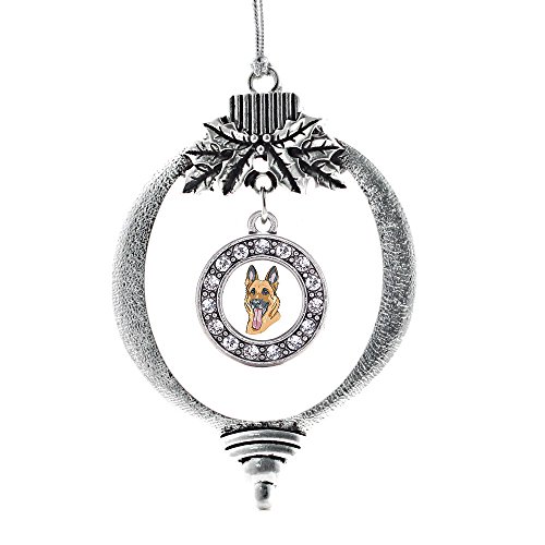 Inspired Silver - The German Shepherd Charm Ornament - Silver Circle Charm Holiday Ornaments with Cubic Zirconia Jewelry