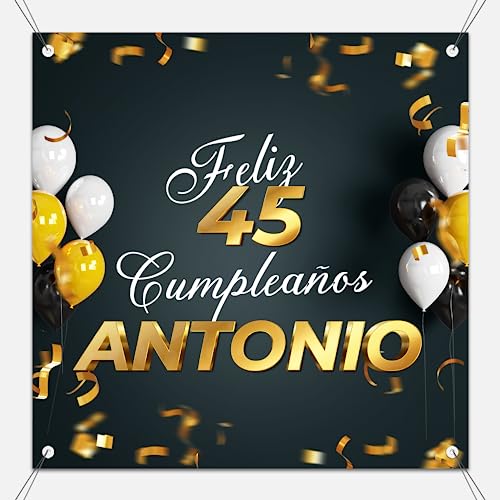 Pancarta Feliz Cumpleaños 100 x 100 cm Personalizable con Nombre y Edad | Ideal Adornos Cumpleaños Adulto con Diseño Elegante color Cartel Personalizado - 5 Modelos (Modelo 2)
