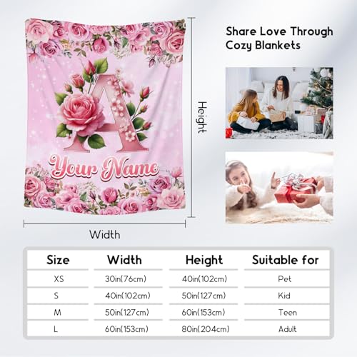 Personalized Flower Blanket - Custom Initial Blanket Gift for Kids - Customized Girls Gifts - Soft Cozy Throw Blankets for Living Room Sofa