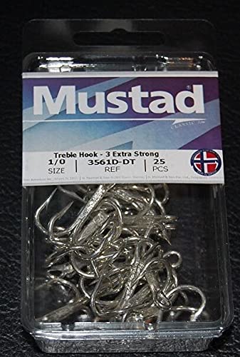 25 Pack Mustad 3561D-DT Size 1/0 Duratin Saltwater 3X Treble Hooks 3561D-10
