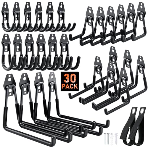 Housolution Ganchos de Acero, 30 Pcs Antideslizante con Revestimiento Antideslizante, Ganchos Pared para Bikes, Herramientas, Escaleras, Mangueras,...