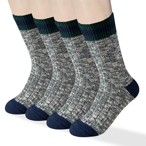 Image of HENNY RUE 4 Pairs of Cotton Socks for Girl California American Style Handmade Chunky line Women's Mid-tube Socks.