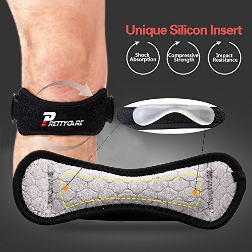 PrettyCare Knee Support Patella Strap (Unique Silicon Material with 2 Pack by Fully Adjustable Tendon Brace Band Pad - Pain Relief for Running, Arthritis, Jumper, Tennis, Basketball, Tendonitis