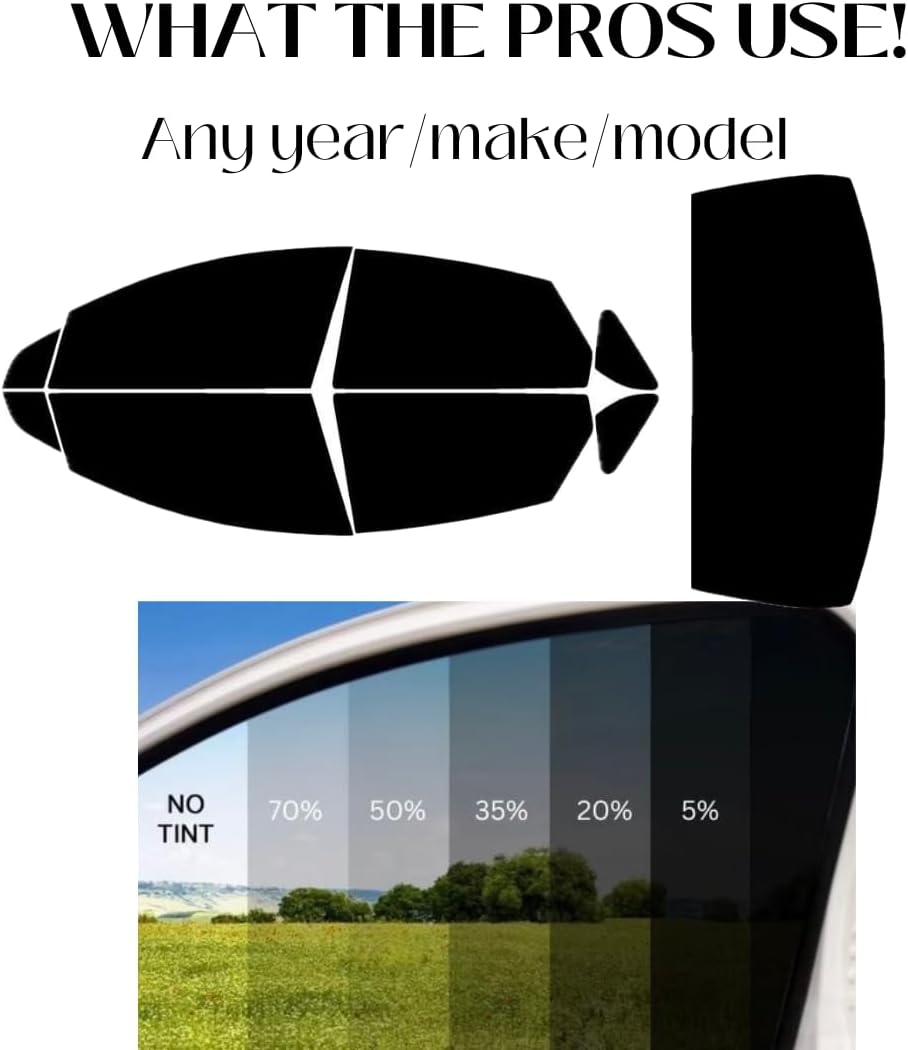 DIY Pre-Cut Professional Grade Window Tint Kit, Any Year/Make/Model, Multiple Tint Shades (Full Car Kit + Windshield Brow Strip)