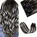 Produktbild LaaVoo Clip in Extensions Echthaar Silber Balayage Clip Haarverlangerung Echthaar Hohe Qualität Remy Echthaar Extensions Clip in Schawrz und Silber 14Zoll/35cm 120g/7PCS