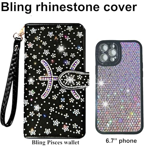 Bling Rhinestone Star Pisces Wallets- Glitter Sparkly Wristlet Clutch Purse Credit Card ID Holder Large Capacity for Women Men Pisces2
